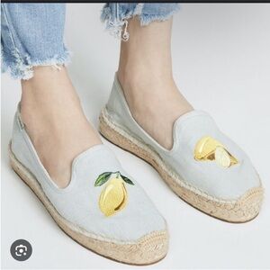 Soludos Lemon Embroidered Smoking Slipper Espadrille Dolphin Blue Size 8.5‎